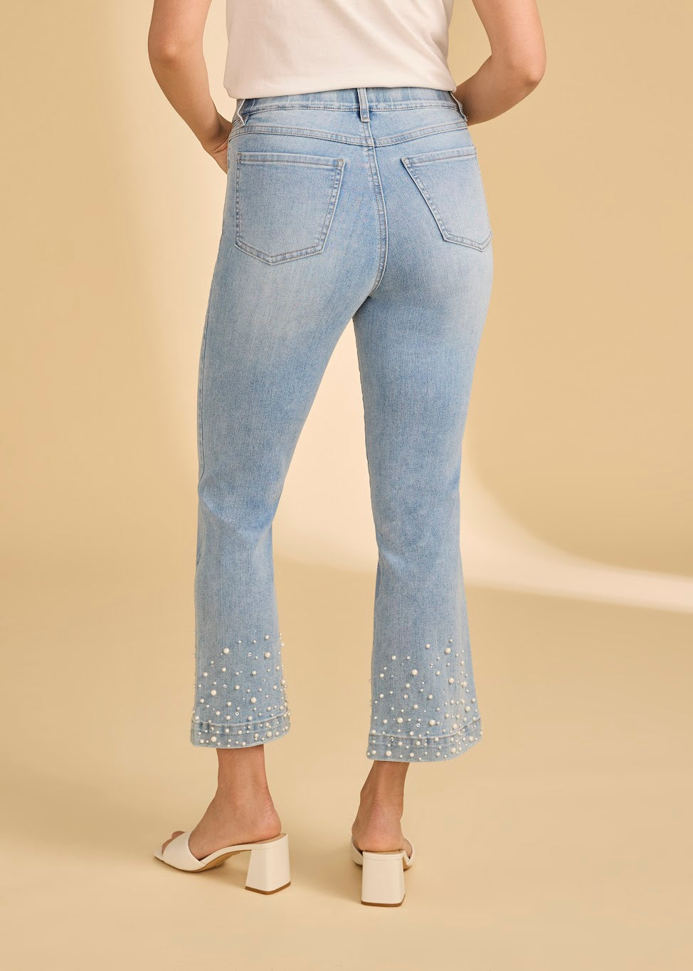 Pull On Boot Cut Crop With Pearls And Rhinestones