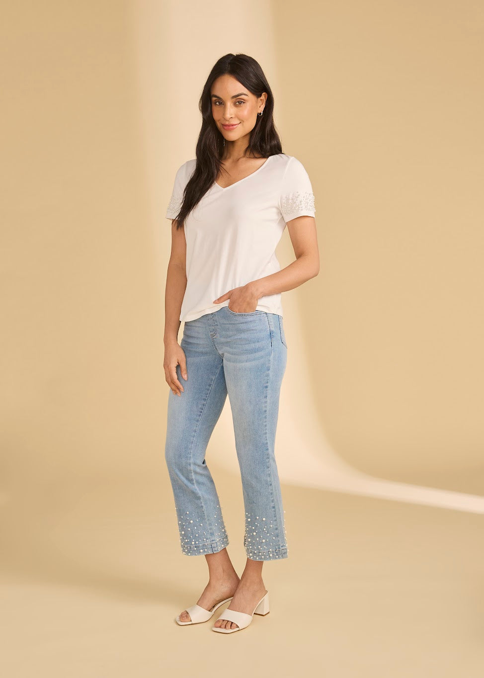 Pearl Embellished V-Neck Top