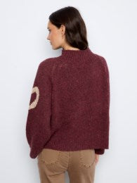 High Neck Knit Sweater With Heart Placement