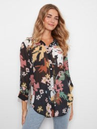 Long Sleeve Button Up Blouse With Front Tie