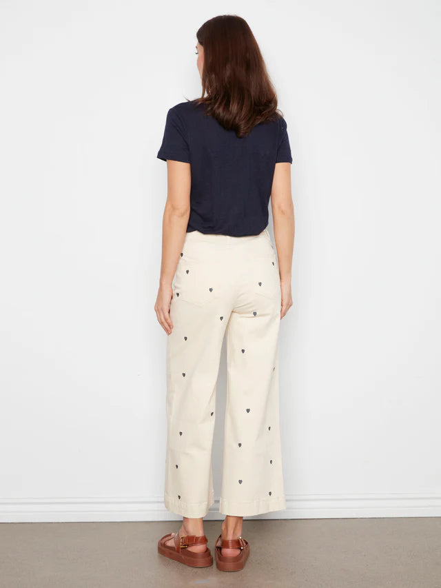 All Over Embroidered Cropped Patch Pocket Flare