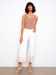 Cropped Wide Leg Jean With Embroidered Flower