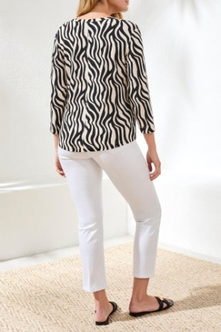 3/4 Sleeve Scoop Neck Top With Buttons