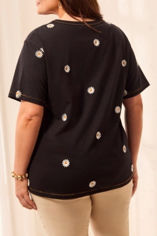 Plus Short Sleeve Crew Neck Top With Embroidery
