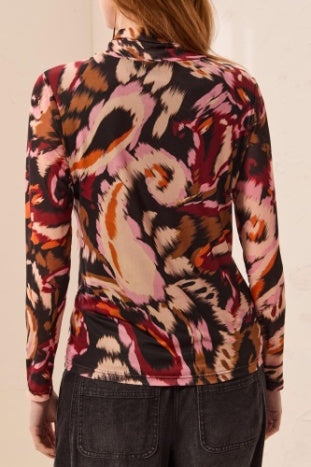 Mesh Turtle Neck Top With Lining