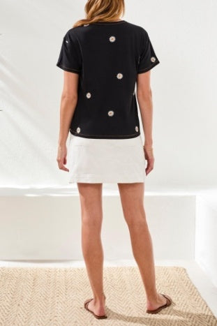 Short Sleeve Crew Neck Top With Embroidery