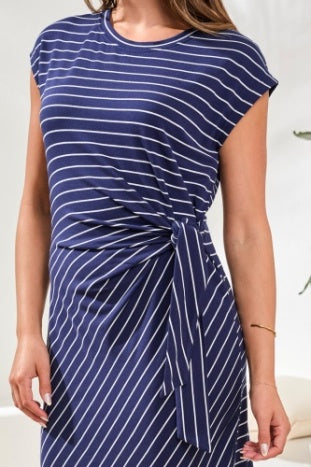 Cap Sleeve Dress With Front Self Belt