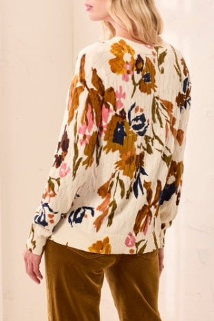Printed Cable Cotton Crew Neck Sweater