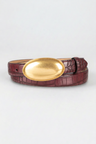 Maria Double Croc Embossed Leather Belt With Oval Plaque