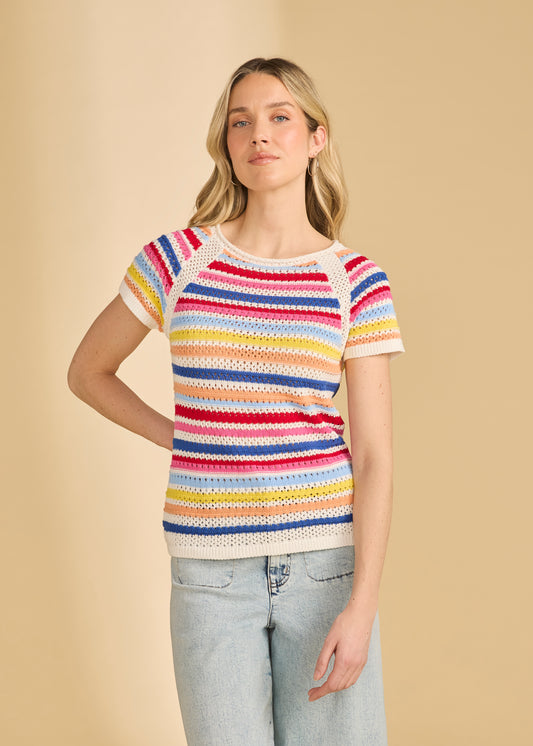 Cap Sleeve Striped Sweater