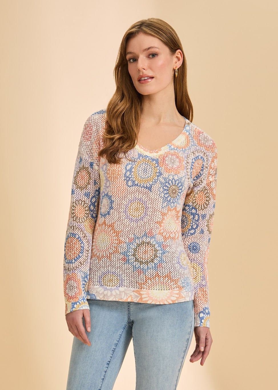 V-Neck Printed Sweater