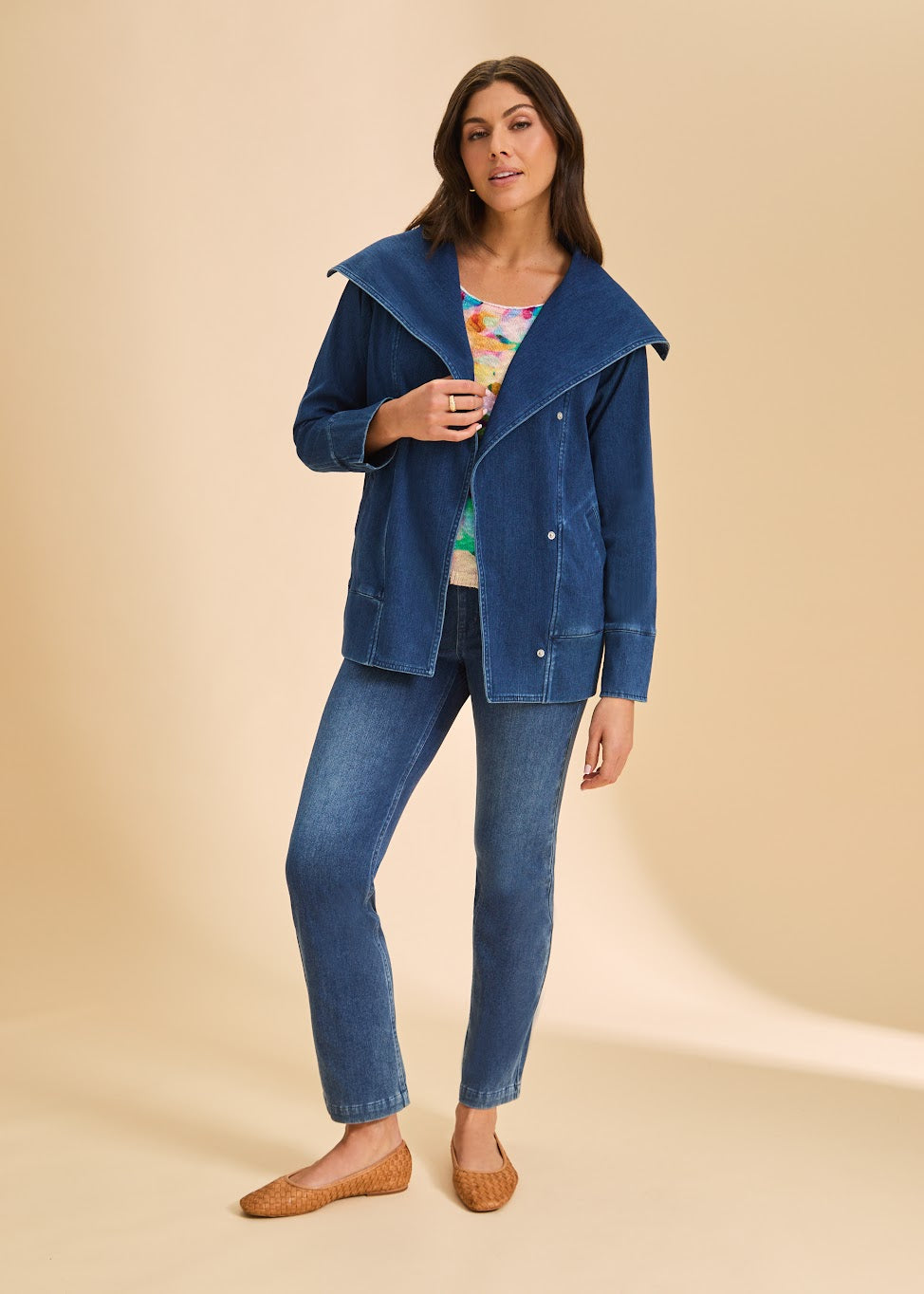 Draped Front Denim Jacket