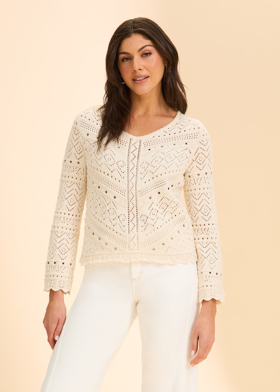 Long Sleeve Pointelle Sweater