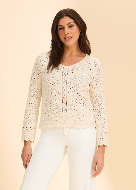 Long Sleeve Pointelle Sweater