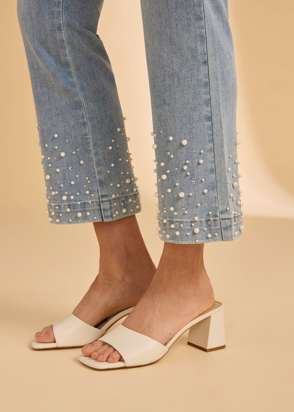 Pull On Boot Cut Crop With Pearls And Rhinestones