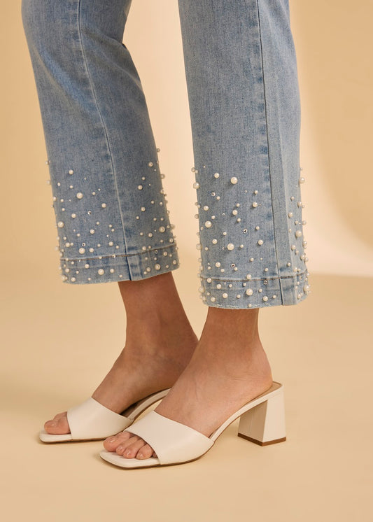 Pull On Boot Cut Crop With Pearls And Rhinestones