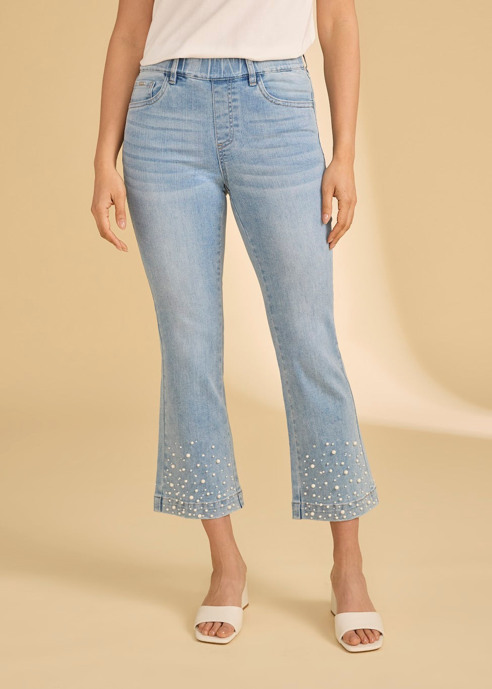 Pull On Boot Cut Crop With Pearls And Rhinestones