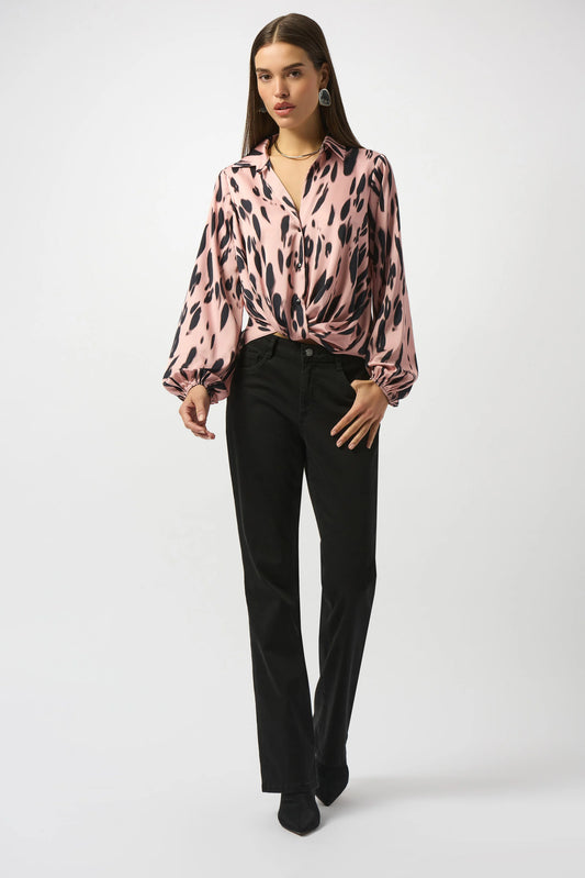 Recycled Satin Animal Print Draped Blouse