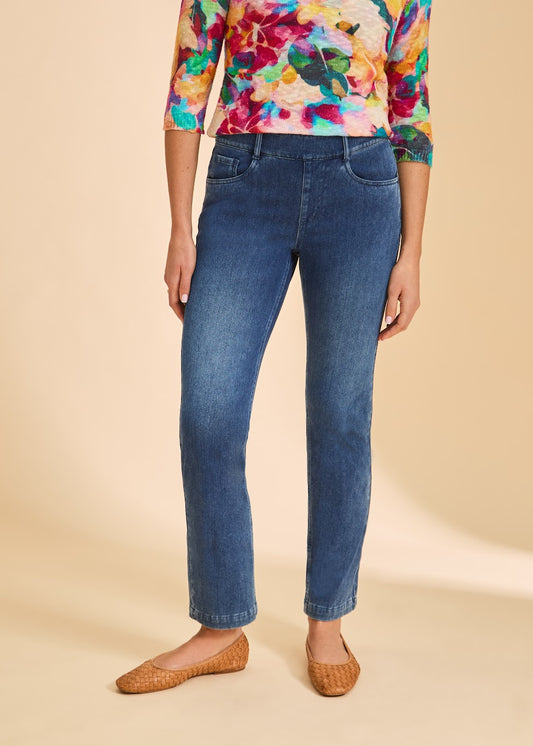 5 Pocket Denim Pull On Straight Leg Jean