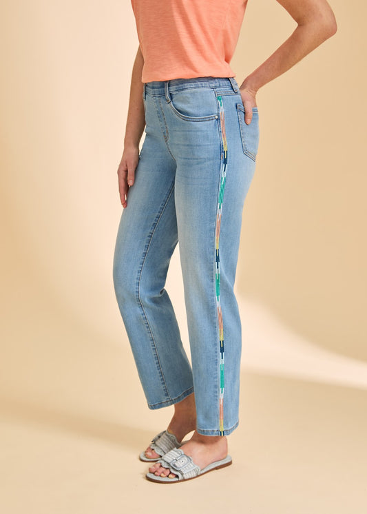 Pull On Jean With Coloured Side Stripe