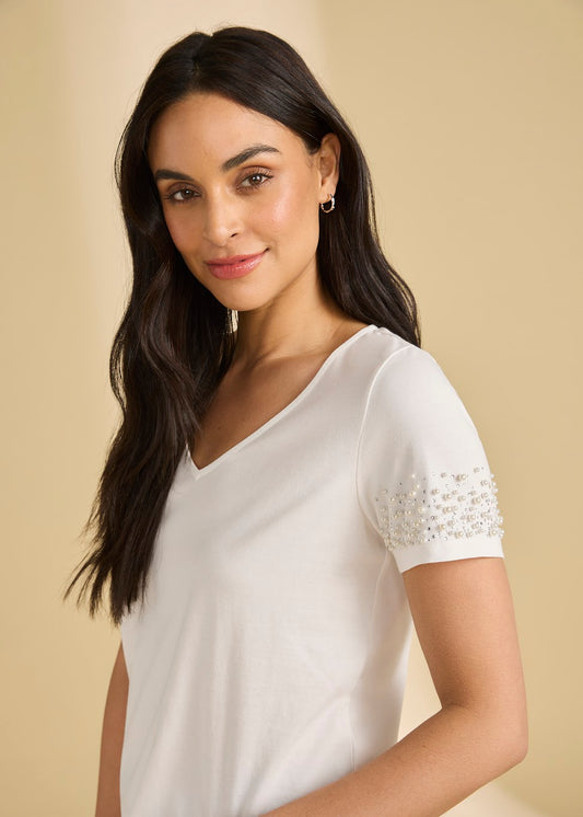 Pearl Embellished V-Neck Top