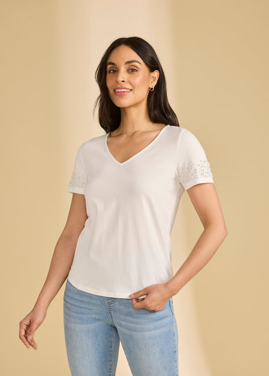 Pearl Embellished V-Neck Top