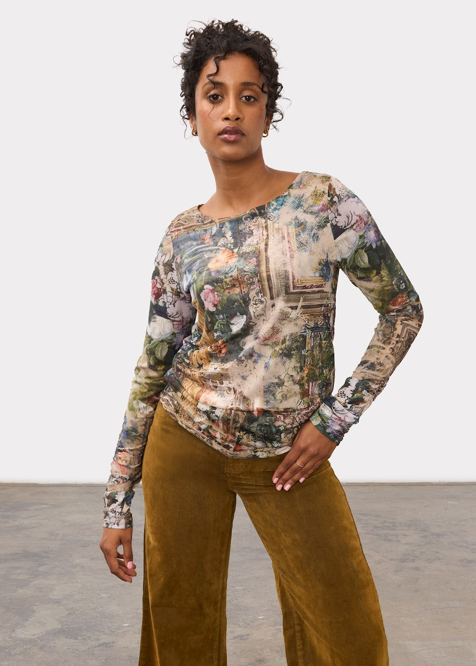 Rushed Sleeve Mock Neck
