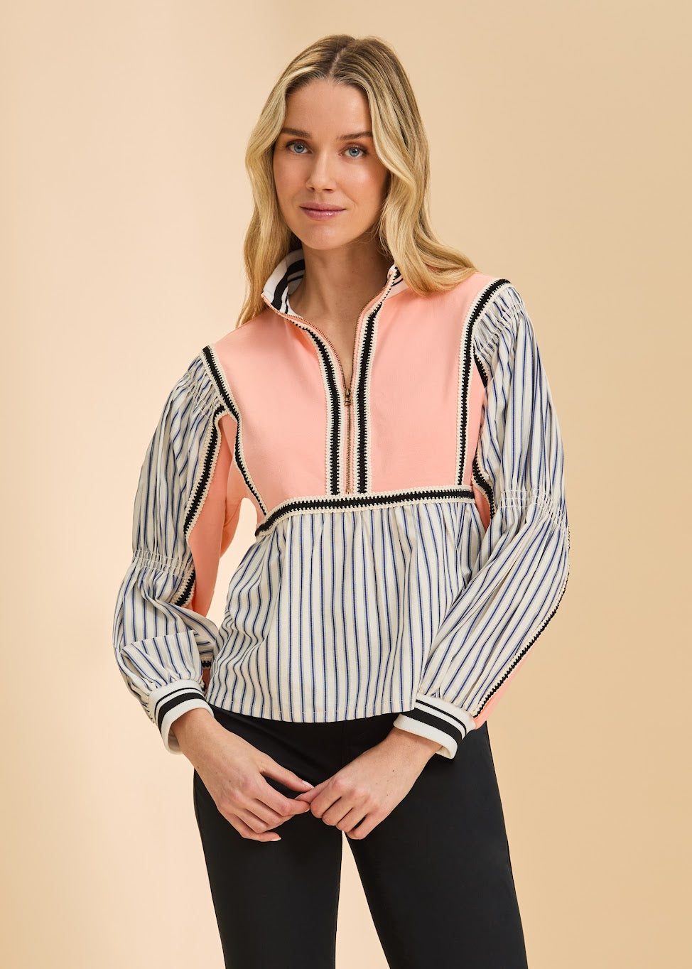 Mix  Media  Half Zip Top
