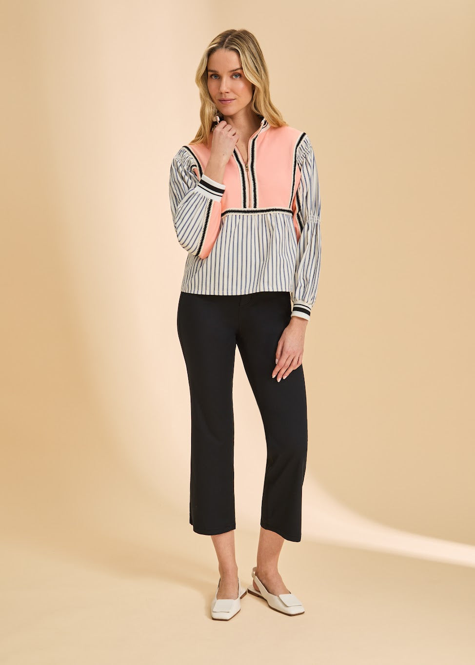 Mix  Media  Half Zip Top