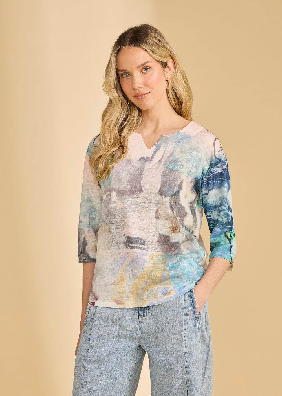 Drop Shoulder Notch Neck Top