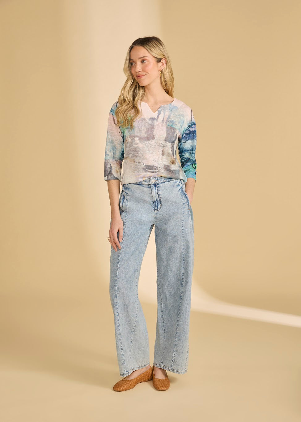 Drop Shoulder Notch Neck Top