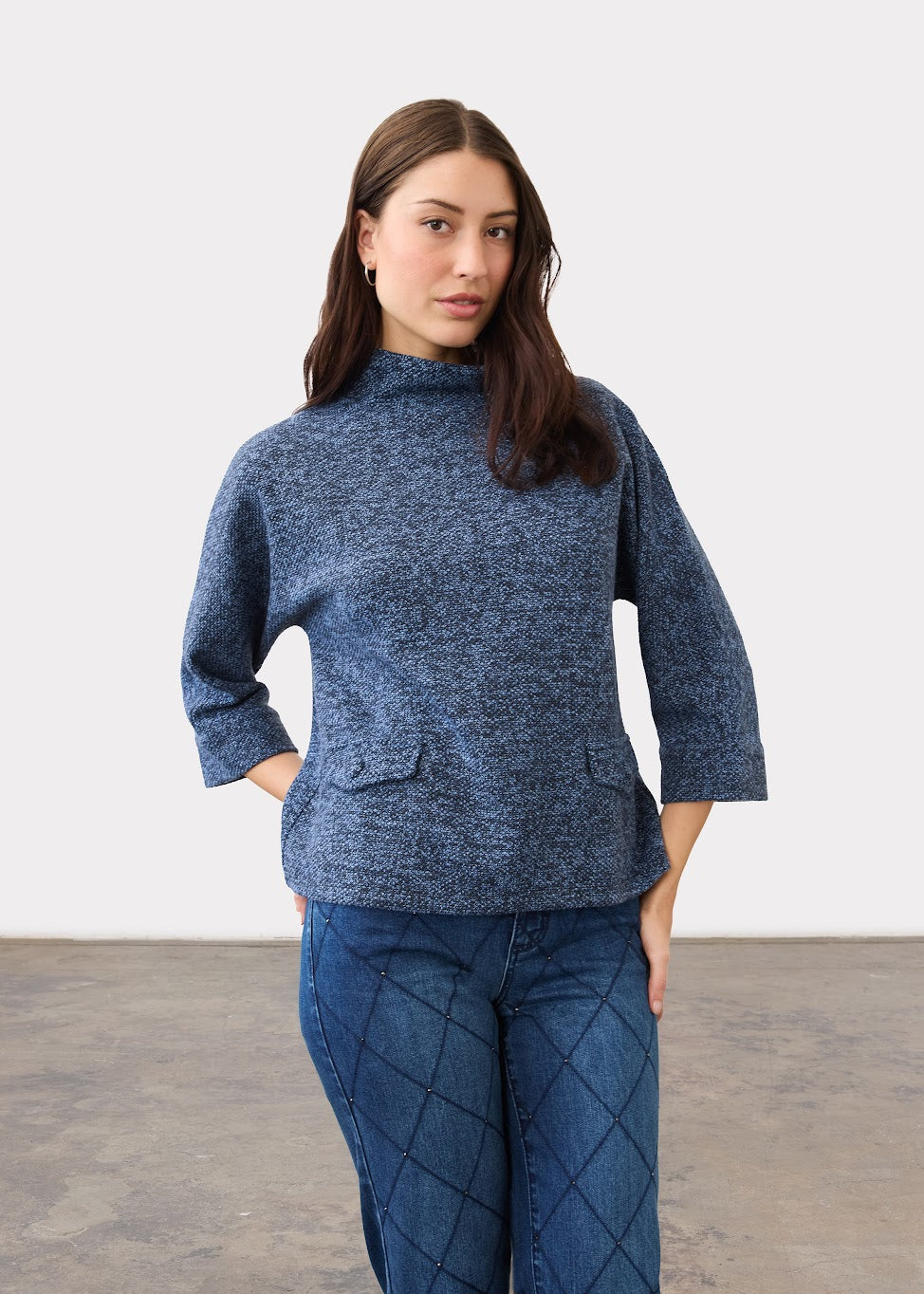 Boat Mock Neck Knit Pullover