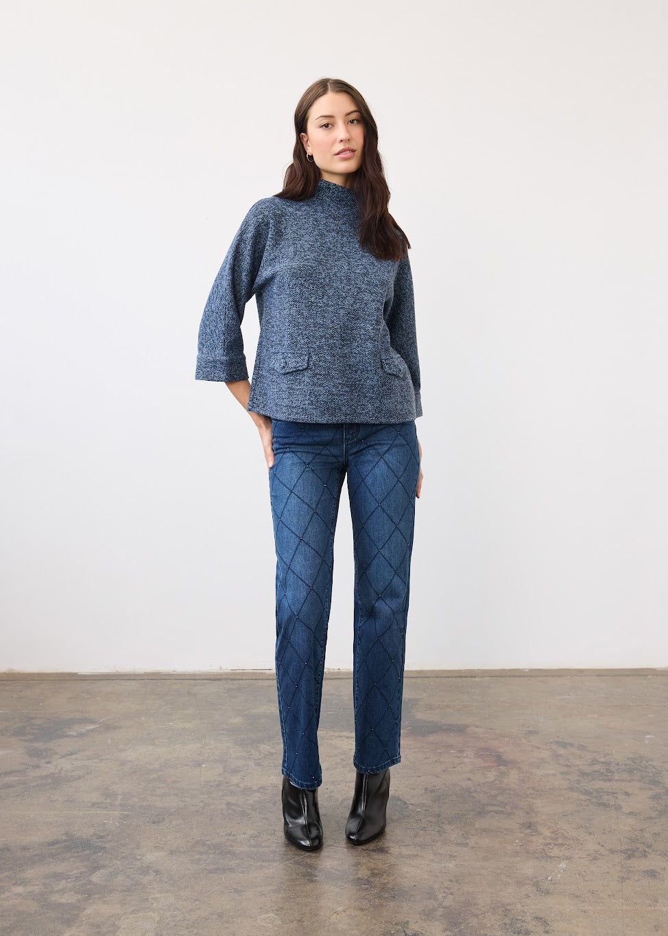 Boat Mock Neck Knit Pullover