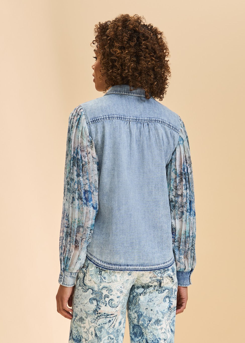 Pleated Sleeve Chambray Shirt