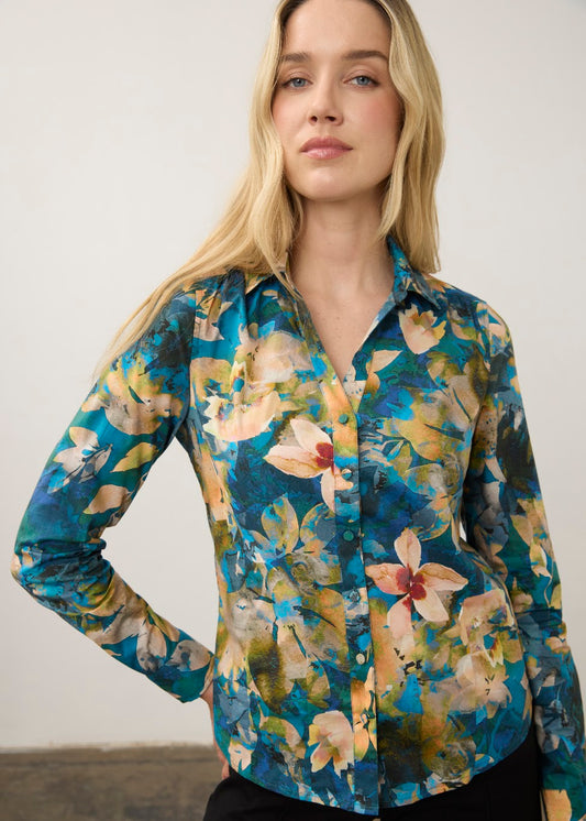 Long Sleeve Button Up Split Neck Shirt