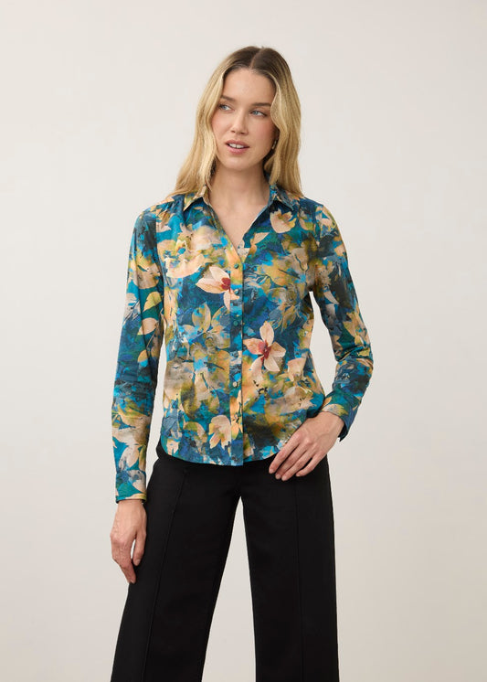Long Sleeve Button Up Split Neck Shirt