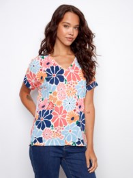 Printed Short Sleeve V-Neck Shirt