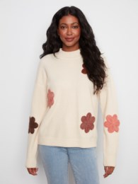 Long Sleeve Drop Shoulder Flower Sweater