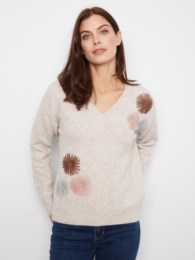 Long Sleeve V-Neck Oversized Sweater With Embroidery