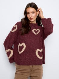 High Neck Knit Sweater With Heart Placement