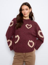 High Neck Knit Sweater With Heart Placement
