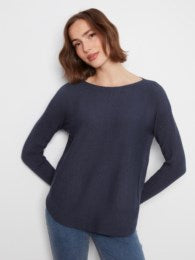 Long Sleeve Boat Neck Sweater With Pockets And Eyelets Detailing