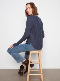 Long Sleeve Boat Neck Sweater With Pockets And Eyelets Detailing