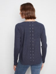 Long Sleeve Boat Neck Sweater With Pockets And Eyelets Detailing