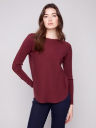 Round Hem Sweater with Pockets and Lace Detailing
