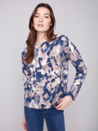 Reversible Printed Crew Neck Drop Shoulder Sweater