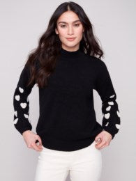 Mock Neck Sweater With Hearts on The Sleeves