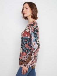 Long Sleeve Drop Shoulder Printed Boat Neck Sweater With Pockets