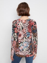 Long Sleeve Drop Shoulder Printed Boat Neck Sweater With Pockets