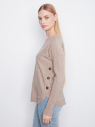 Long Sleeve Drop Shoulder Boat Neck Sweater With Side Button